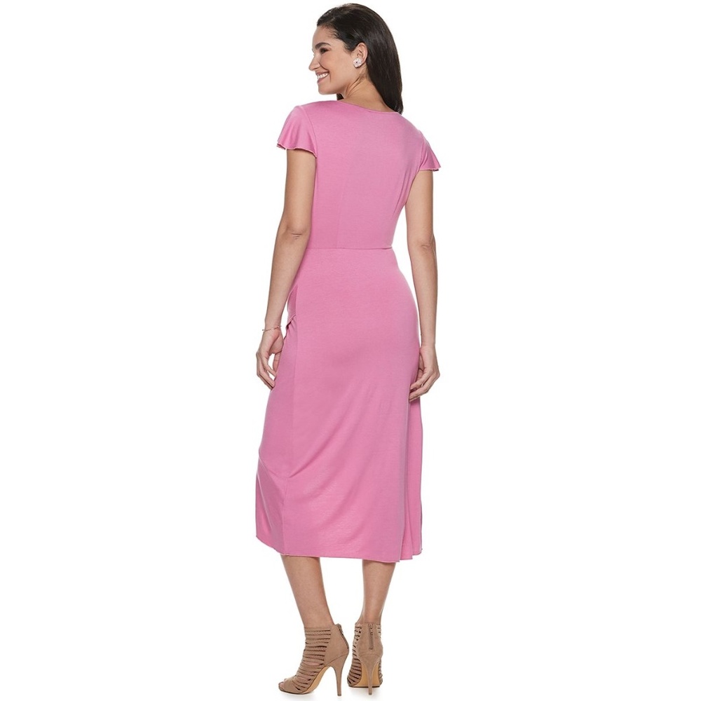 JUICY COUTURE Dress Pink Floral Faux-Wrap Jersey V-Neck Ruffled High-Low Medium - Picture 7 of 10